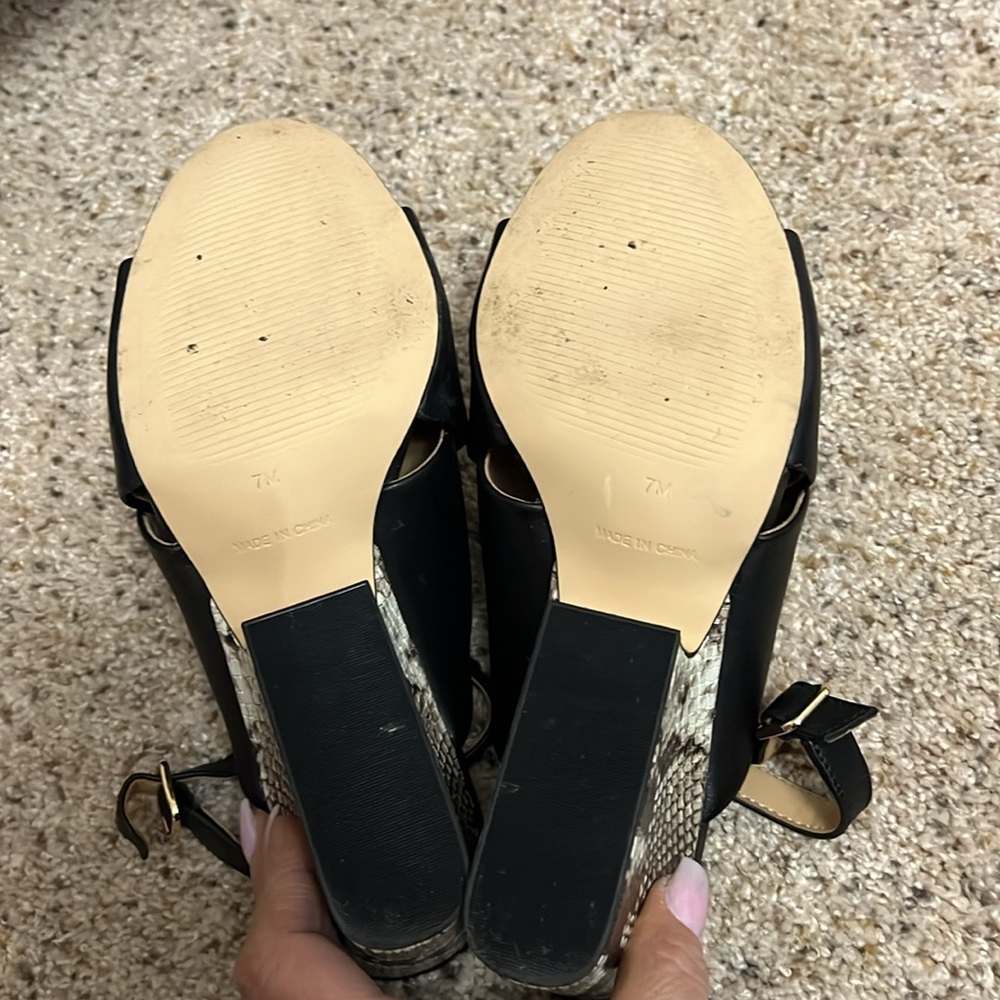 Talbot’s Black Leather And Python Print Wedge San… - image 6